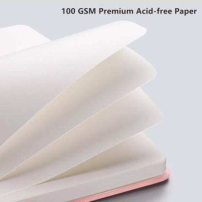 RETTACY Blank Journal Notebook, A5 Blank Journal with 192 Pages, 5.7'' × 8.3'' Medium Size, 68 LB/100 GSM Thick Paper, Leather Hardcover, for Sketching, Drawing, Painting (Pink)