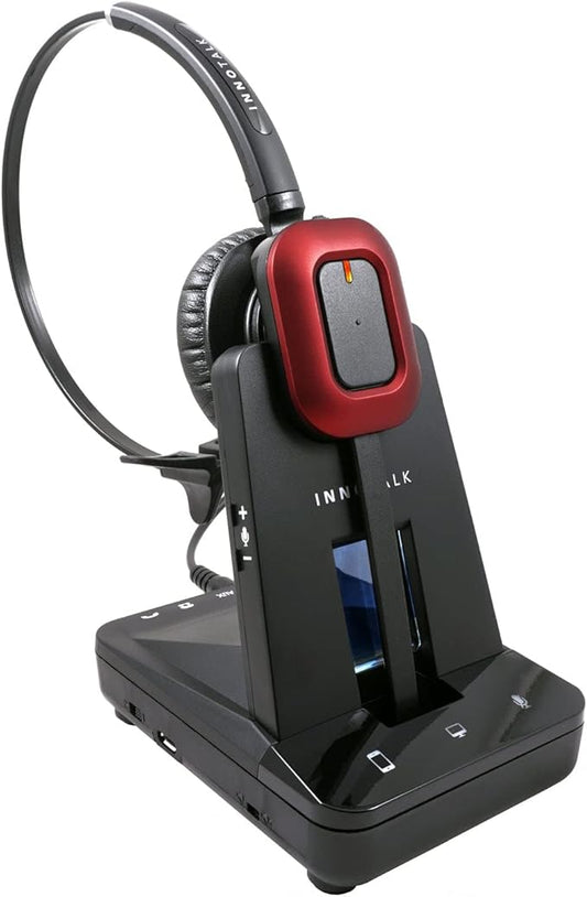 INNOTALK – Computer & Desk Wireless Bluetooth Phone Headset, Office Wireless Headset for Desk Phone & PCs & Bluetooth, Handsfree Headset & RJ9 Adapter, 300 Ft. Long Range Wireless Headset