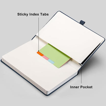 RETTACY Journaling Notebooks, A5 Lined Journal Notebook with 192 Numbered Pages, 5.7'' × 8.3'' Medium Size, for Writing, Work, Office, Leather Hardcover, 100 GSM Thick Paper (Navy Blue)