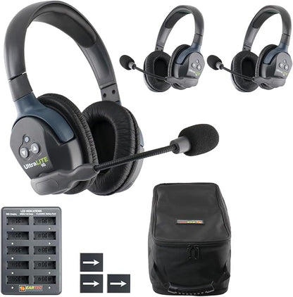EARTEC UL3D Ultralite-HD 3-Person Full Duplex Wireless Intercom Headset Communication System, Dual Ear Headsets, Up to 1000ft Range, U.S. Company