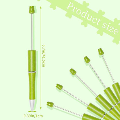 jiebor 30Pcs Green Beadable Pens Plastic Bead Pen Black Ink Ballpoint Pens Diy Pens Cute Cool Pens for Teacher Bridal Graduation Gift Office Supplies