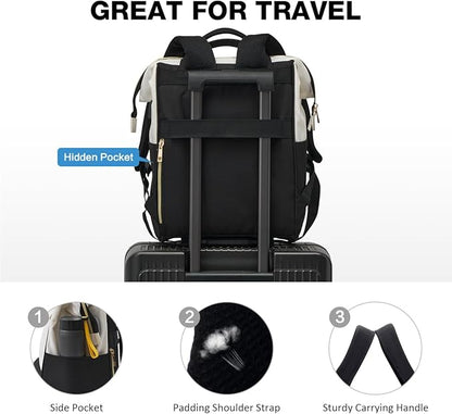OIWAS Lunch Backpack for Women, 15.6 inch Laptop Backpack Insulated with USB Port, Work Backpack with Insulated Cooler Lunch Bag for Men Travel Work Travel Picnics Hiking, Beige Black