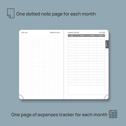 POPRUN Pocket Monthly Planner 2025-2026 (Pocket- 4''x 6.25''Soft Leather Cover) - 18 Month Calendar Book for Purse (January 2025-June 2026), 100 GSM Thick Paper - Blue Green