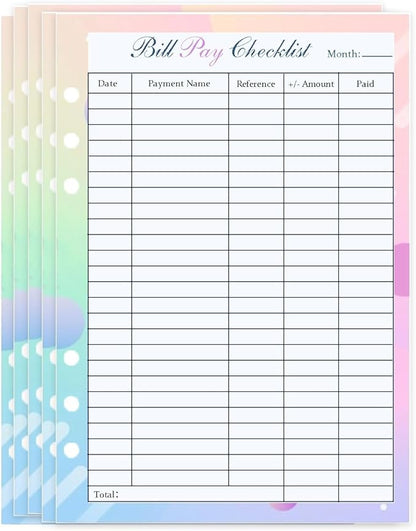 Payment Checklist Refills Paper Colorful Monthly Budget Forms for A5 Binder 6-Hole Punched 100 Sheets/200 Pages 5.8"" x 8.3""