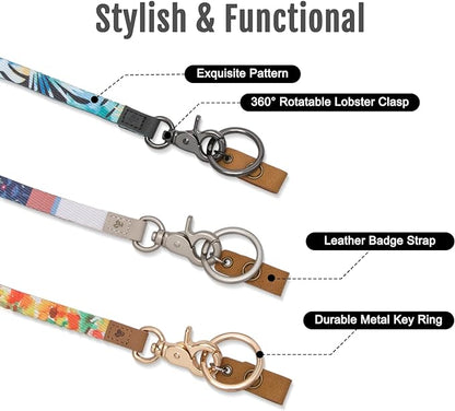 MNGARISTA Neck Floral Key Lanyard for Women, Durable ID Lanyards with Keyring and Clasp for ID Badges, School ID or Wallets, Leopard