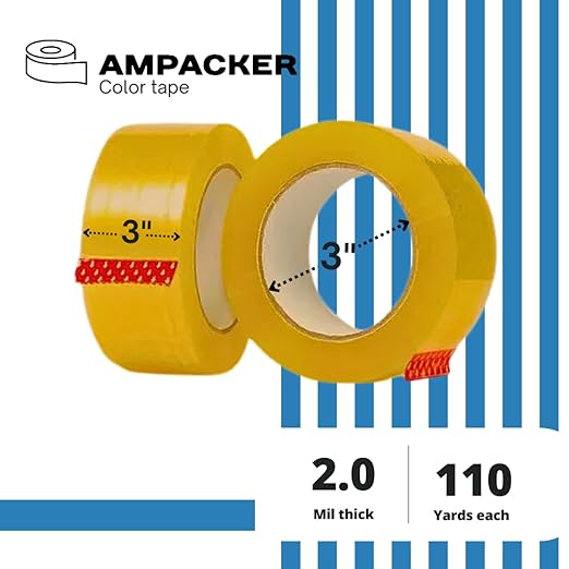 Heavy Duty Packaging Color Tape for Shipping,Packing and Moving 3" Wide x 2.0 Mil Thick -110 Yrd Roll -Acrylic Adhesive Tape for Box Sealing. (4 Rolls, Yellow, 3" Wide x 110 yds)