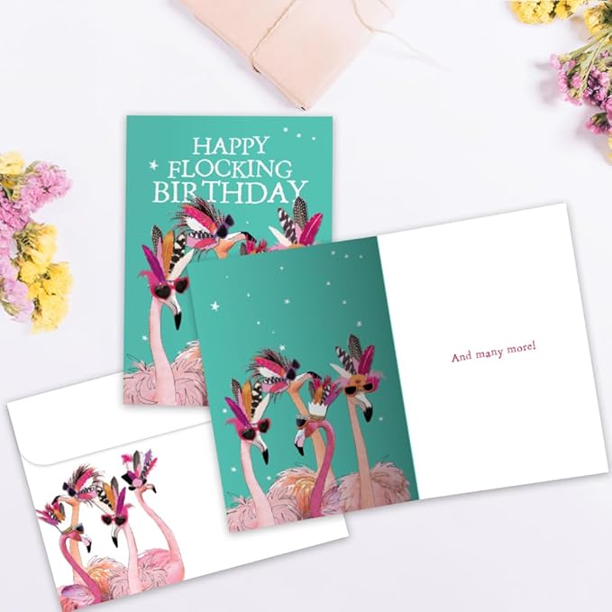 Tree-Free Greetings - Birthday Cards - Artful Designs - 2 Cards + Matching Envelopes - Made in USA - 100% Recycled Paper - 5 x 7 - Flocking Birthday (GT61243)