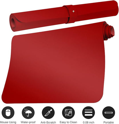 ‎Boutilon Leather Desk Pad 30" x14",Non-Slip Mouse Pad,Office Desk Mat,Waterprooft PU Leather Desk Blotter,Desk Pad Protector,Desk Writing Pad for Home Office Decor (M-Red)