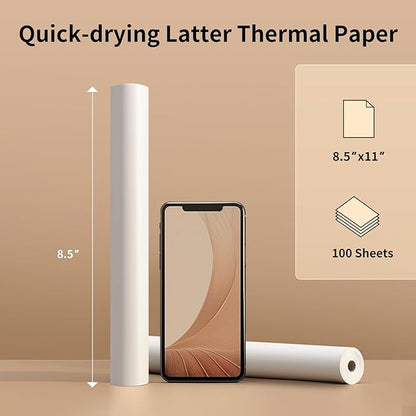 Thermal Printer Paper 8.5''x11'' US Letter Size, Thermal Paper Quick-Dry, Advanced Thermal Printing, Compatible with Gloryang & JADENS PD-A4 Thermal Printer