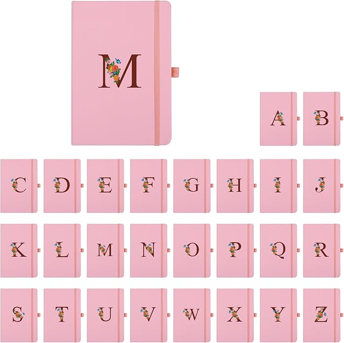 Pink Notebook for Women, 5.7"X8.3" A5 Journal Notebook with Letter G, Dual-Sided Writing Notebook with Dividers, Cute Leather Journal for Work, Business, School, Meetings, Travelers, Small Notebook
