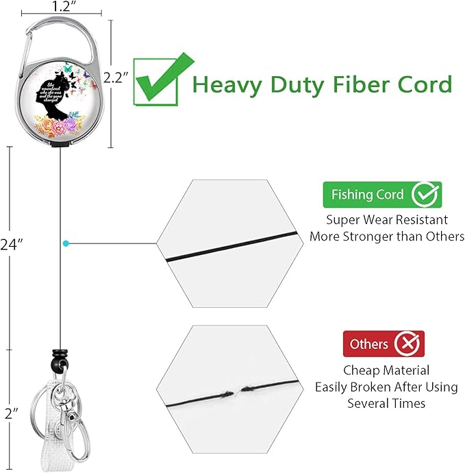 Inspirational Quote Badge Reel Retractable Heavy Duty with 360°Swivel Carabiner Clip, Cute Flower Butterfly ID Badge Holder, Nurse Doctor ID Card Holder Retractable Keychain Name Badge Clip