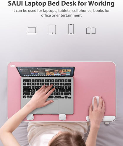 SAIJI Height & Angle Adjustable Laptop Stand, Lap Desk Bed Tray Table, Light Weight Foldable Portable Laptop Table for Couch, Sofa, Chair, Floor Desk for Adults, Kids (Pink)