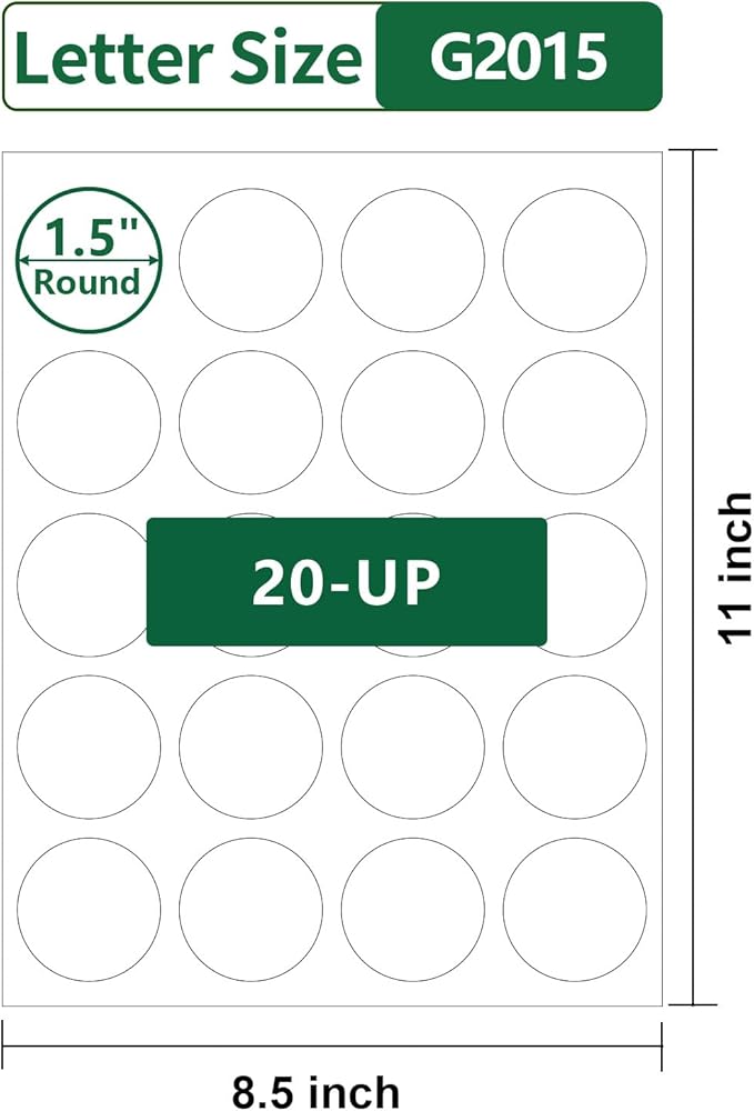 2.5 Inch Round Labels Printable,40 Sheets,12 Circles per Sheet,Matte Circle Stickers for Laser/Inkjet Printers,Round Stickers 2.5",2.5 Circle Labels, Letter Size