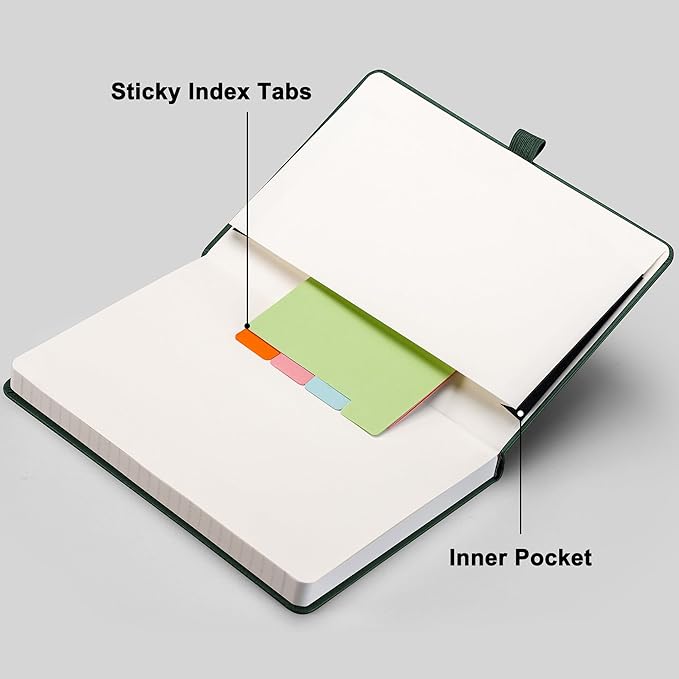RETTACY Journaling Notebooks, A5 Lined Notebook Journal with 320 Numbered Pages, 5.7'' × 8.3'', Medium Size, Journal Notebook for Writing, Work, Leather Hardcover, 100 GSM Thick Paper (Dark Green)
