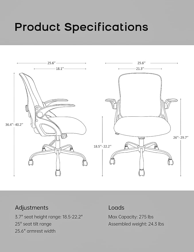 Mesh Office Chair Ergonomic Desk Chair with Up&Down Front&Rear 2 Dimensions Adjustable Lumbar Support and Flip-up Arm Rocking Comfy Swivel Computer Task Chair for Home Office(Black-Blue)