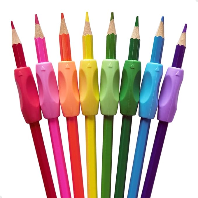 Ergonomic Silicone Pencil Grips 40 Pcs for Kids and Adults Handwriting, 8 Colors Gel Pen Grips with 3 Concaves