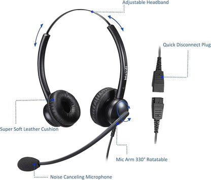 MAIRDI Call Center Headset with Microphone Noise Canceling, Office Phone Headset with RJ9 Jack & 3.5mm Connector for Landline Deskphone Cell Phone PC Laptop, for Mitel Aastra Toshiba NEC Shoretel