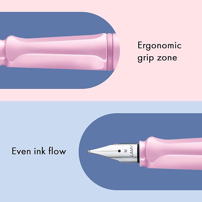 LAMY safari lightrose - Fountain Pen with ergonomic grip & polished steel nib in size B - ideal for any Writing & Calligraphy - including LAMY T 10 blue cartridge - Right-Handed