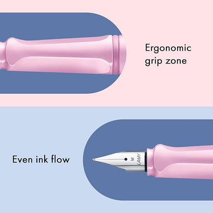 LAMY safari lightrose - Fountain Pen with ergonomic grip & polished steel nib in size B - ideal for any Writing & Calligraphy - including LAMY T 10 blue cartridge - Right-Handed