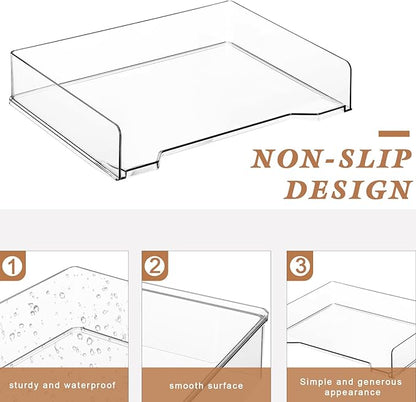 12 Pcs Stackable Letter Tray Rectangular Plastic Desk Organizer 13 x 9.5 x 2.6 in Paper Holder File Tray Accessories Rack for Desktop Office Desk Drawers (Clear)