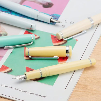 Jinhao 82 Yellow Acrylic Fountain Pen, Iridium Medium Nib Classic Design Smooth Writing Pen with Ink Converter (Silver Trim)