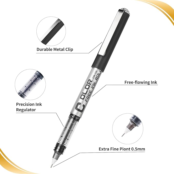 EYEYE Needle Tip 0.5mm Rollerball Pens 6 Pack 3 Colors Roller Ball Pen Quick Dry Liquid Ink Pens Extra Fine Point Smooth Writing Pen for Journaling, Note Taking, Office, School Supplies