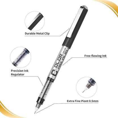 EYEYE Needle Tip 0.5mm Rollerball Pens 6 Pack 3 Colors Roller Ball Pen Quick Dry Liquid Ink Pens Extra Fine Point Smooth Writing Pen for Journaling, Note Taking, Office, School Supplies