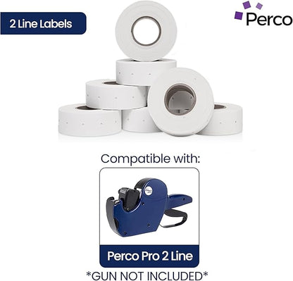 Perco 2 Line White Labels - 80 Rolls, 10 Sleeves, 80,000 Blank Price and Date Gun Labels for Perco 2 Line Price and Date Guns - Made in USA