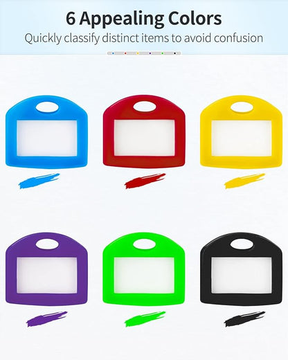 Uniclife 24 Pcs Key Cap Tags 1 Inch Key Covers Protectors with Blank Paper Labels and Clear Windows Soft Key Identifiers for Standard Regular Thin Flat House Keys (Not for Odd-Shaped Keys), 6 Colors