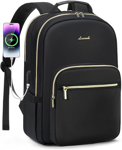 LOVEVOOK Laptop Backpack for Women 18.4 inch,Cute Womens Travel Backpack Purse,Professional Laptop Computer Bag,Waterproof Work Business College Teacher Bags Carry on Backpack with USB Port,Black-2