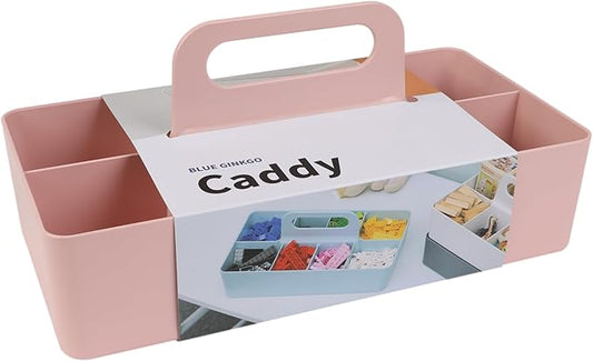 BLUE GINKGO Stackable Organizer Caddy – Korean-Made Portable Tote for Bathroom, Office, Crafts, or School Supplies (Long Rectangle, Pink)