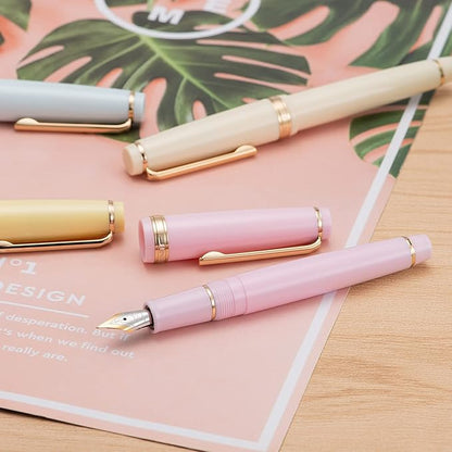 Jinhao 82 Ivory White Acrylic Fountain Pen, Iridium Medium Nib Classic Design Smooth Writing Pen with Ink Converter (Gold Trim)