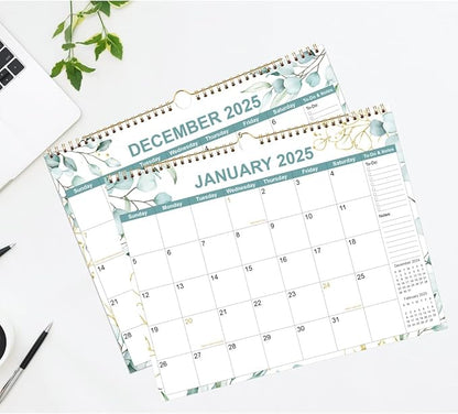 2025 Calendar - Calendar 2025-2026 from January 2025 - June 2026, 18 Months Calendar with Premium Paper, Twin-Wire Binding & Hanging Hook, 12" x 14.5", Green Leaf
