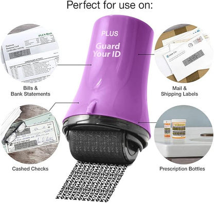Wide Advanced Privacy Protection Roller for Bills, Mail, Address Labels, mask Private Information Without a Shredder, Identity Theft Prevention Stamp by Guard Your ID, ASOTV (Wide 3-Pack, Purple)