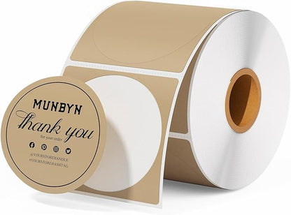 MUNBYN 2 Inch Brown Circle Thermal Sticker Labels, Self-Adhesive Round Direct Thermal Labels for Logo Design, QR Code, 750 Sheets/1 Roll