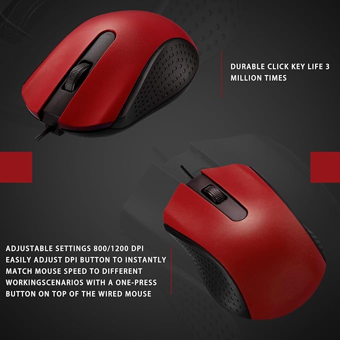 Hoteam 12 Pcs Wired Computer Mouse Bulk Cord USB Computer Mice Ergonomic Wired Mouse for Pcs, Computers, Laptops, Gaming Office Home Supplies (Red)