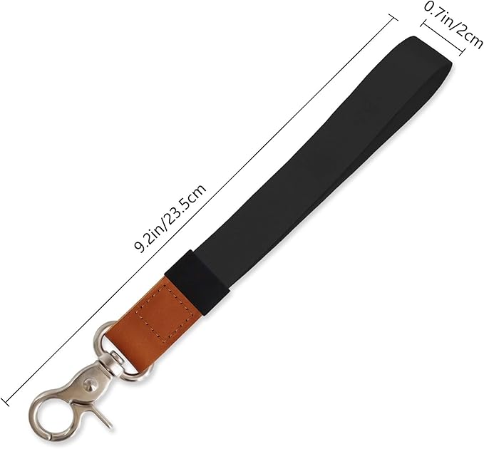 Adjustable Hand Wrist Lanyard with Fixed Buckle, Unisex Short Keychain Lanyard, Durable Wristlet Strap Lanyard for Car Keys Accessories Wallet USB (Black Silver)
