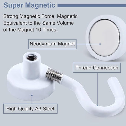 DIYMAG Magnetic Hooks for Refrigerator, Extra Strong Cruise Hook, Heavy Duty Earth Magnets with Hook for Hanging, Magnetic Hanger for Cabins, Grill (45P-White)