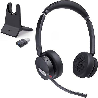 Yealink WH64 Hybrid with DECT Dongle & Charging Stand, 492ft Range, 32 Talk Time Bluetooth Headset for Teams, Zoom Skype UC Certified, Noise Cancelling Headset with 3X Mic, Work Headset for PC Phone