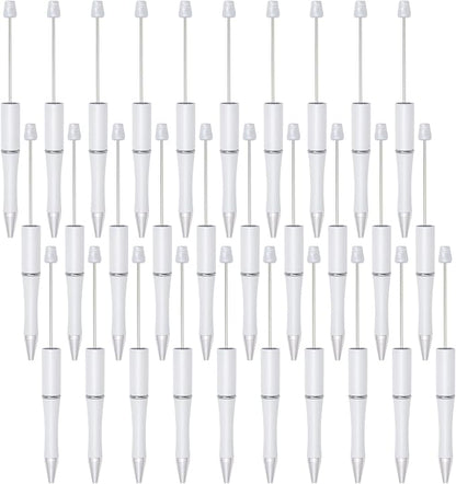 jiebor 30Pcs White Beadable Pens Plastic Bead Pen Black Ink Ballpoint Pens Diy Pens Cute Cool Pens for Teacher Bridal Graduation Gift Office Supplies