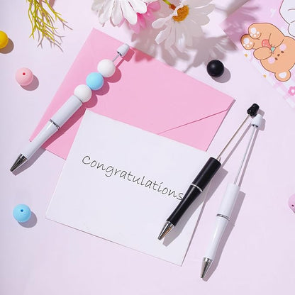 jiebor 30Pcs Beadable Pens Plastic Bead Pen Black Ink Ballpoint Pens Diy Pens Cute Cool Pens for Teacher Bridal Women Men Graduation Gift Office Supplies Black White