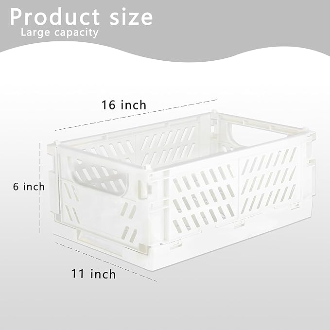 Tixill 2-Pack Mini Foldable Plastic Storage Box Mini Plastic Baskets for Organizing and Storage for Home Kitchen Bedroom Bathroom Office. (White, 16x11x6)