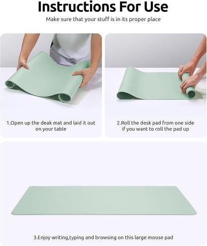YSAGi Leather Desk Protector, Office Mat, Large Mouse Mat, Non-Slip PU Leather Blotter, Laptop Desk Pad, Waterproof Writing Pad for Office and Home (Pale Green, 35.4" x 17")