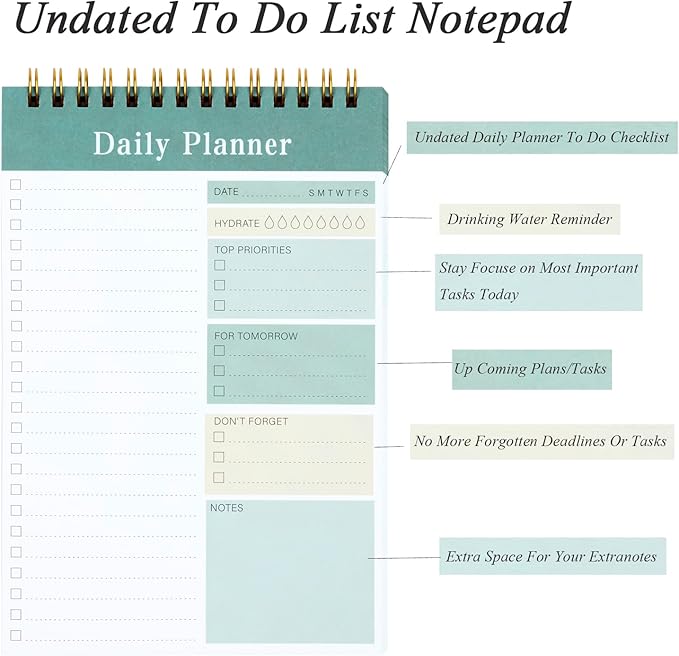 To Do List Notepad, 52 Sheets Undated Daily Planner 2024, 5.2"x7.8" Daily Planner Notebook, To Do List Planner for Home School/Office Supplies