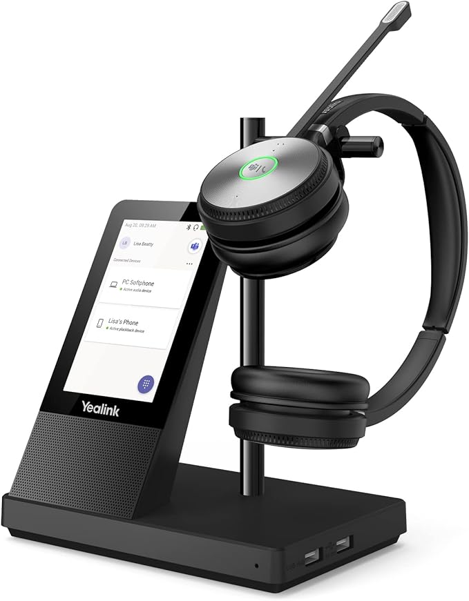 Yealink WH66 Stereo Wireless DECT Headset Teams Certified,Long Wireless Range 160m/525ft,Talk Time 14H,Speaker,Work with PC/Laptop/Desk Phone,Cell Phone (USB-A,Bluetooth),Noise Canceling Microphone