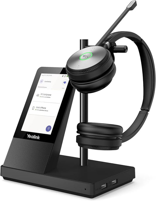 Yealink WH66 Stereo Wireless DECT Headset Teams Certified,Long Wireless Range 160m/525ft,Talk Time 14H,Speaker,Work with PC/Laptop/Desk Phone,Cell Phone (USB-A,Bluetooth),Noise Canceling Microphone