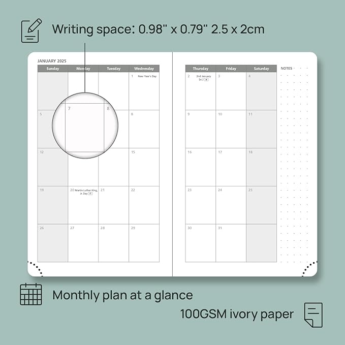 POPRUN Pocket Planner 2024-2025, [Pocket 4''x 6.25'' Hard Cover] Academic Year Calendar Daily Weekly and Monthly (July 24-June 25) with Hourly Time Slots, 100 GSM Paper - Black