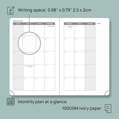 POPRUN Pocket Planner 2024-2025, [Pocket 4''x 6.25'' Hard Cover] Academic Year Calendar Daily Weekly and Monthly (July 24-June 25) with Hourly Time Slots, 100 GSM Paper - Black