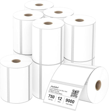 Compatible 4" x 2" Direct Thermal Labels Replacement for Barcodes Postage Address Shipping Compatible with Rollo & Zebra Desktop Printers Adhesive & Perforated (12 Rolls, 750 Labels/Roll)