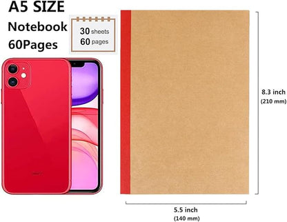 12 Pack A5 Notebooks Bulk, Kraft Cover Lined Blank College Ruled Travel Journals with 12 Colors Rainbow Spines For Women Students, 60 Pages, 8.3”x 5.5”, for Home, Office or School Supplies